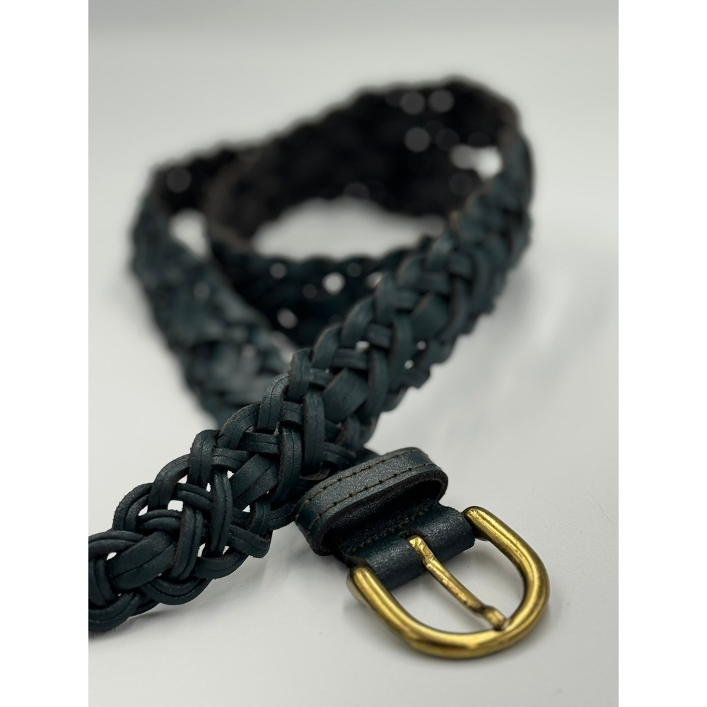 Capezio Argentina Braided Leather Belt Dark Teal Green Woven Brass Buckle